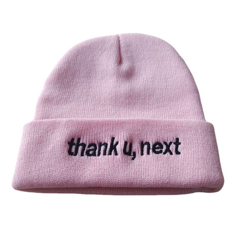 Letter Thank U,next Embroidery Knitted Hat Cold-proof Warm Fashion Men And Women Autumn And Winter Woolen