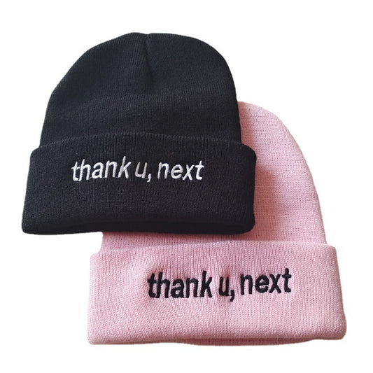 Letter Thank U,next Embroidery Knitted Hat Cold-proof Warm Fashion Men And Women Autumn And Winter Woolen
