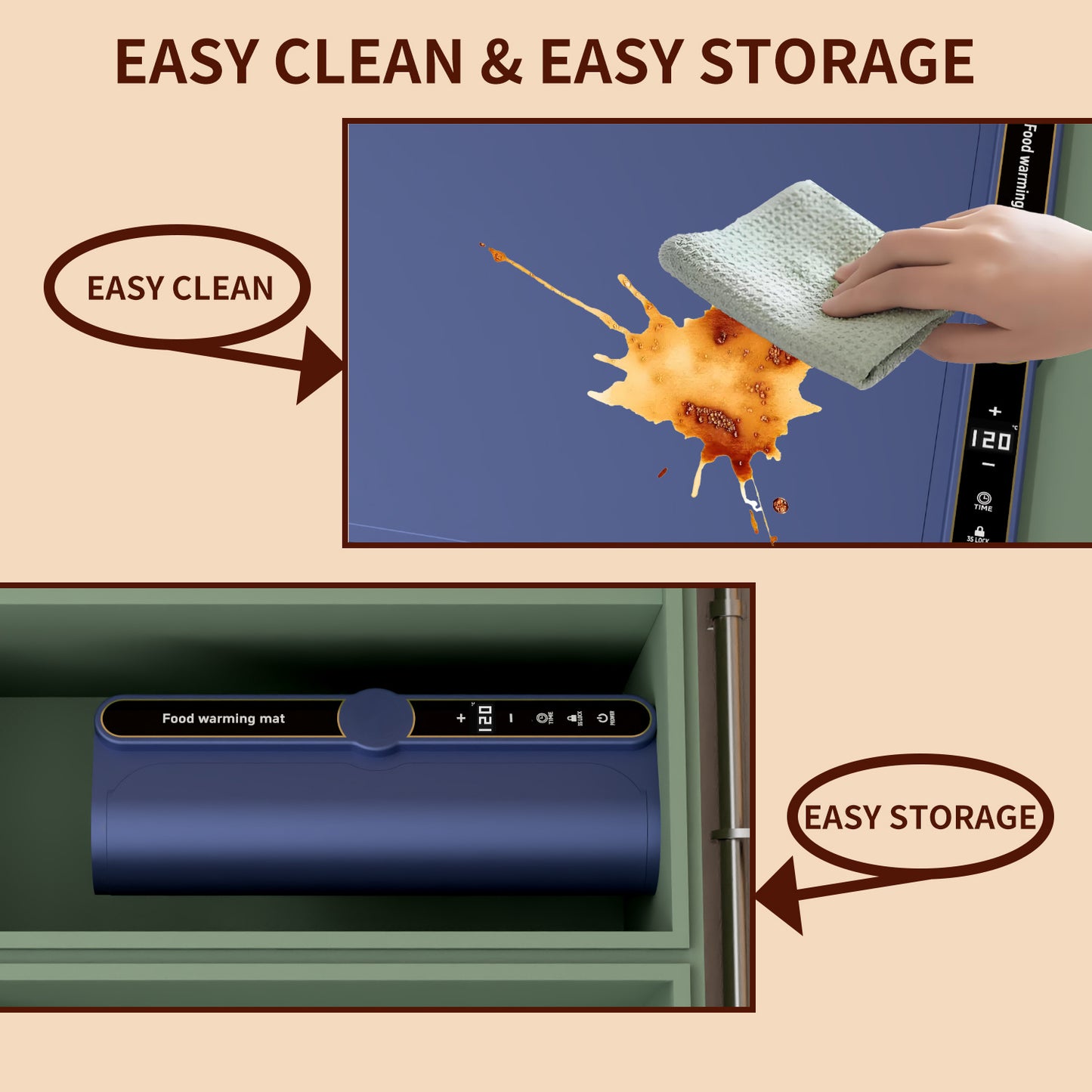 Foldable Heating Plate Mat Portable Keep Food Warm Electric Warming Mat For 8 Dishes With Time Setting