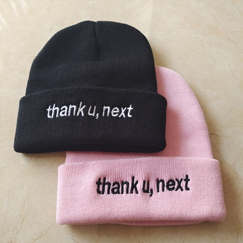 Letter Thank U,next Embroidery Knitted Hat Cold-proof Warm Fashion Men And Women Autumn And Winter Woolen
