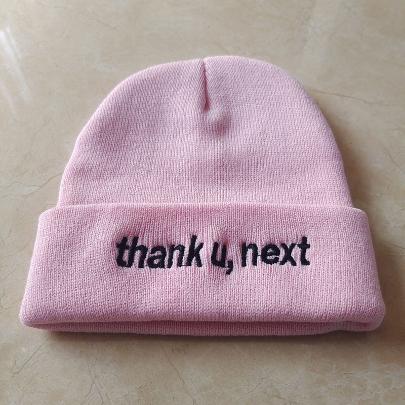 Letter Thank U,next Embroidery Knitted Hat Cold-proof Warm Fashion Men And Women Autumn And Winter Woolen