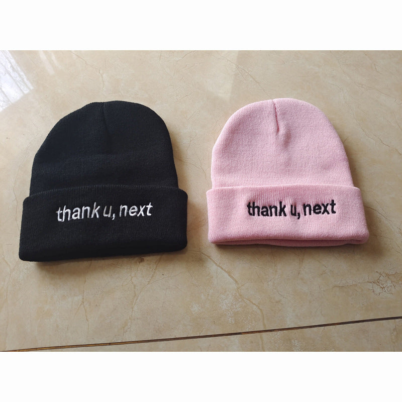 Letter Thank U,next Embroidery Knitted Hat Cold-proof Warm Fashion Men And Women Autumn And Winter Woolen