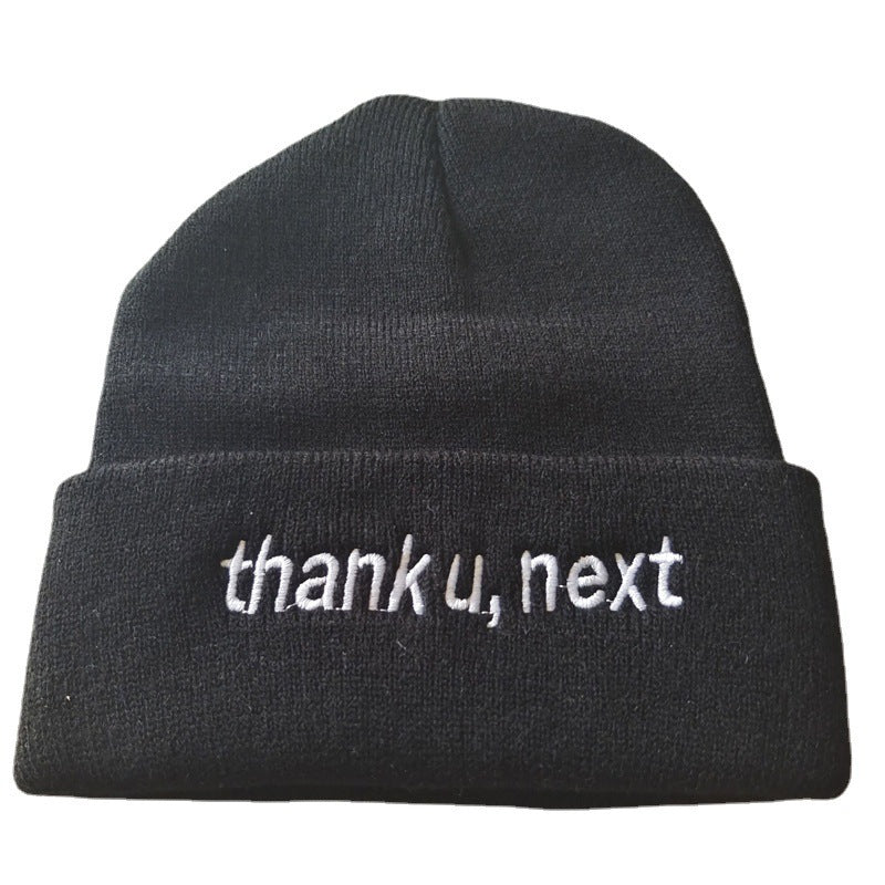 Letter Thank U,next Embroidery Knitted Hat Cold-proof Warm Fashion Men And Women Autumn And Winter Woolen