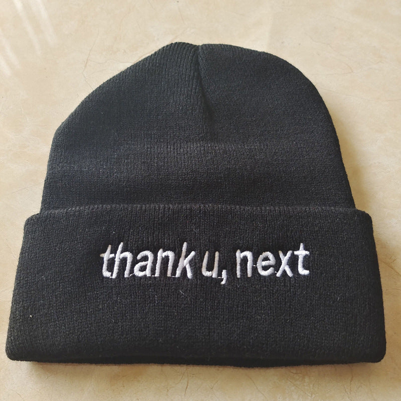 Letter Thank U,next Embroidery Knitted Hat Cold-proof Warm Fashion Men And Women Autumn And Winter Woolen